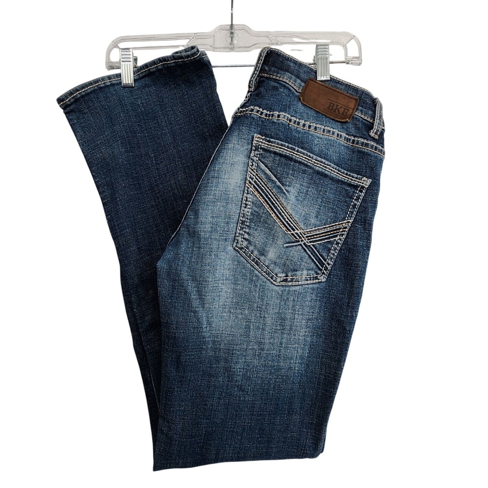 BKE 31R Blue Aiden Bootcut Jeans Medium Wash Distressed Western Cowboy Denim Men